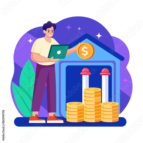 A flat style illustration representing a defi loan process