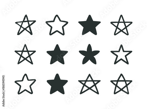 Amateur Logo Variations. Amateur. Icon set. Set Logo of amateur: hand-drawn star. harmonious logo variations of the same emblematic concept, each