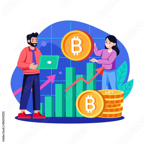 A flat style illustration representing bitcoin inflation