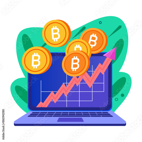 A flat style illustration representing bitcoin trading chart