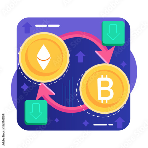 A flat style illustration representing currency exchange
