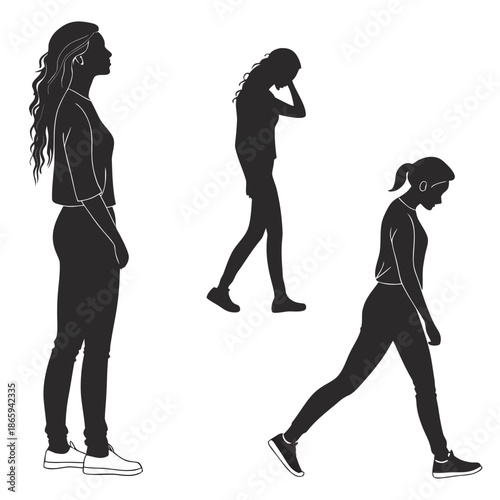Silhouettes of women exercising
