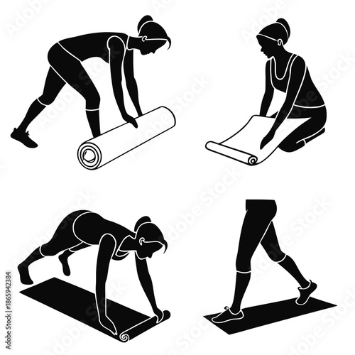 Yoga exercise silhouettes