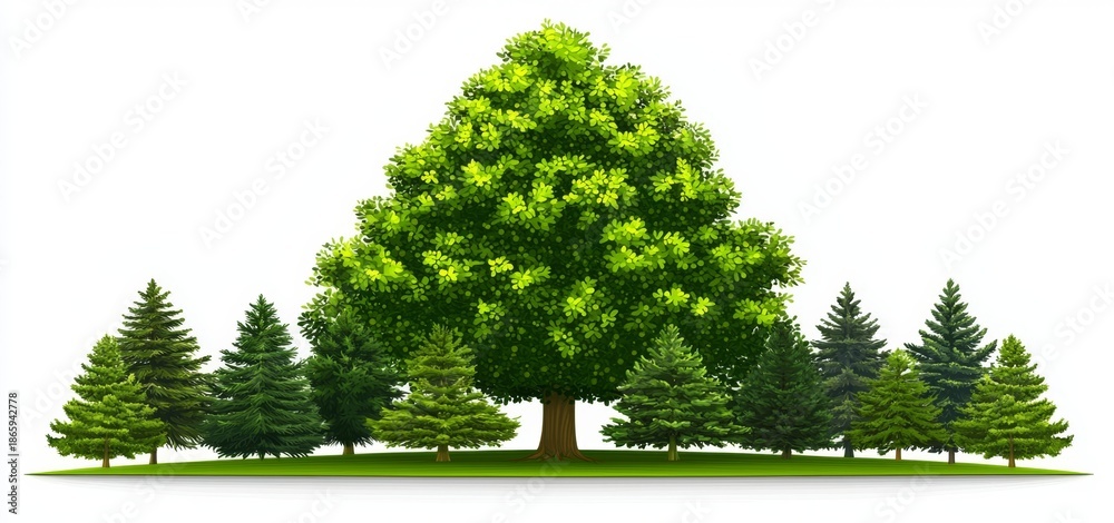 Obraz premium Showcases oak, pine, and Christmas trees in an isolated setting.