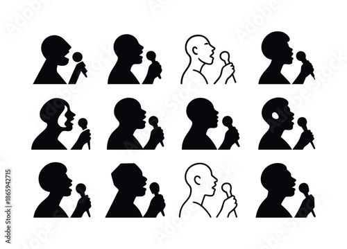 Jazz & Blues Icons. Jazz and blues vocal styles. Icon set. Set Logo of jazz and blues vocal styles: singer silhouette. harmonious logo variations of the same