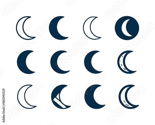 Twilight Logo Variations. Twilight. Icon set. Set Logo of Twilight: crescent moon. harmonious logo variations of the same emblematic concept, each with