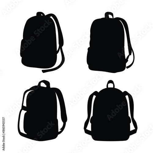 Collection of school backpack silhouettes for education concept Vector