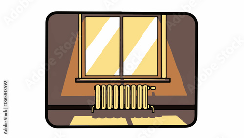 Warm room interior with a window and radiator