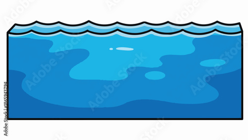 Stylized cross-section view of clear blue water with wavy surface