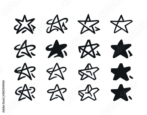 Youth Culture Icons. Music culture and youth movements. Icon set. Set Logo of Music culture and youth movements: graffiti tag star. harmonious logo variations