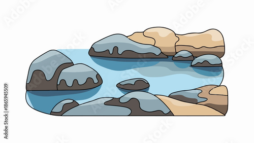 Stylized water and rocks, simple artistic representation