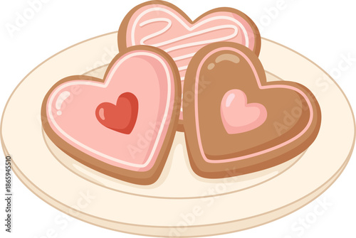 Cute Heart Shaped Valentine Cookies on Plate Illustration for Love and Celebration Theme