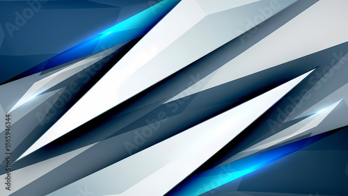 幾何学的な形で輝く青色の抽象的な背景デザイン