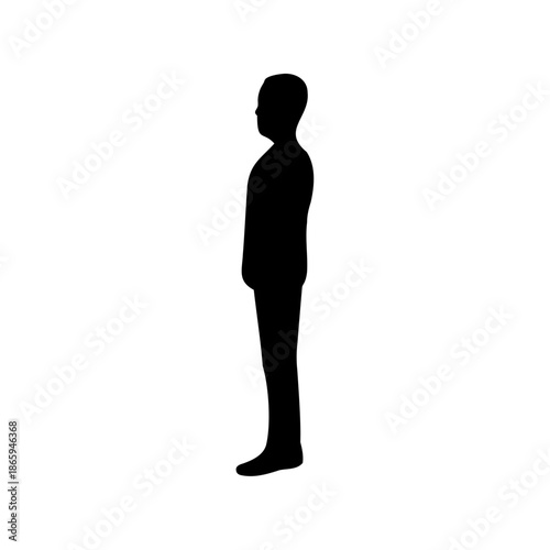 Side view silhouette of a man standing still against white background
