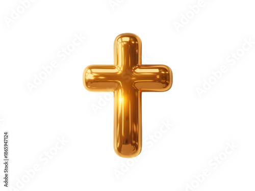 Golden easter cross isolated on transparent background symbolizing easter sunday