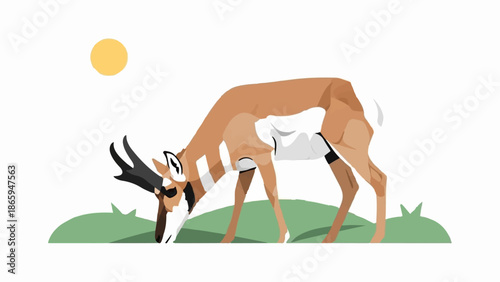 Stylized pronghorn grazing under a yellow sun