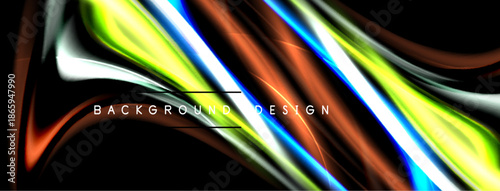 Abstract flowing ribbons, vibrant colors, dynamic composition. Background design features smooth gradients, light reflections.