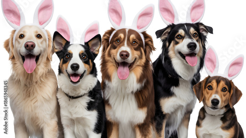 Easter sunday dogs in bunny ears on isolated transparent background