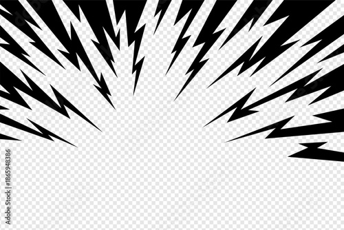 Thunder manga vector composition with radial comic line effect. Thunder manga bg for anime energy burst, speed flash or electric motion. Minimal abstract frame for graphic design use.