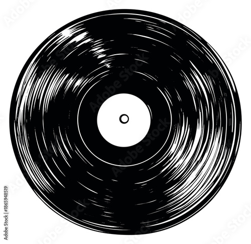 Hand drawn illustration of a vinyl record depicting retro music for music-related designs