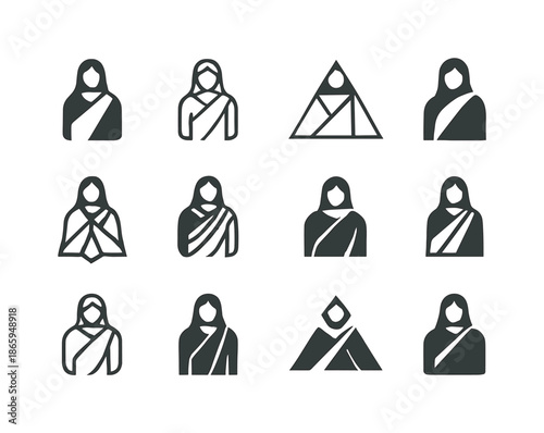 Diverse Religious Attire Icons. Religious attire and traditional clothing. Icon set. Set Logo of Religious attire and traditional clothing: traditional sari.