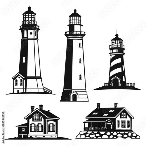 Collection of lighthouse silhouettes