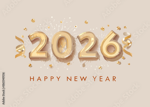 Golden new year 2026 celebration with sparkling confetti and festive greetings