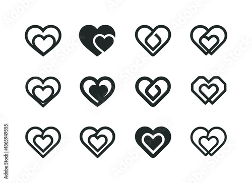 Intertwined Hearts Logos. Understanding the psychology of attraction. Icon set. Set Logo of understanding the psychology of attraction: intertwined hearts.