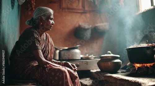 Wallpaper Mural Sitting in a rustic kitchen as pots simmer over an open flame Torontodigital.ca