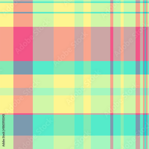 Cool vector plaid fabric, spring background check textile. Linear texture pattern tartan seamless in green and pastel colors.