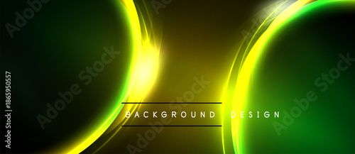 Abstract neon lines create dynamic curves. Yellow, green hues blend into dark background. Text reads background design. Modern, vibrant visual.