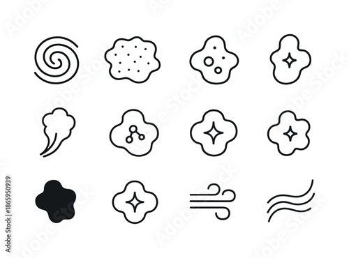 Interstellar Clouds Icons. interstellar clouds. Line icon set of interstellar clouds: nebula swirl, cosmic dust cloud, star cluster, gas plume, molecular