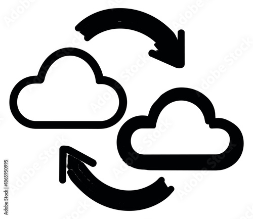 Line art illustration of cloud synchronization icon depicting data transfer and refresh for cloud computing and digital services