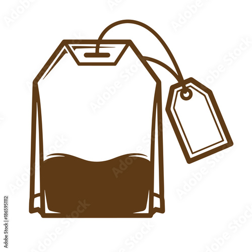 Brown tea bag with tag isolated on transparent background