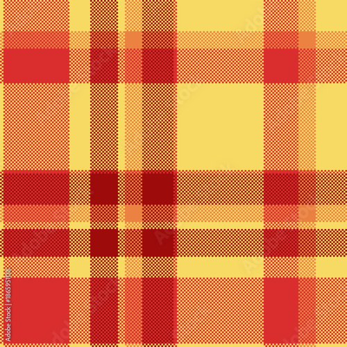 Aged fabric vector tartan, warmth pattern plaid texture. November check seamless textile background in red and yellow colors.