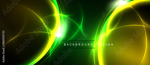 Abstract neon lights create vibrant energy. Yellow, green hues blend against dark backdrop. Modern design element.