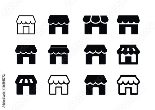 Store Logo Variations. Store. Icon set. Set Logo of store: awning and entrance. harmonious logo variations of the same emblematic concept, each with different