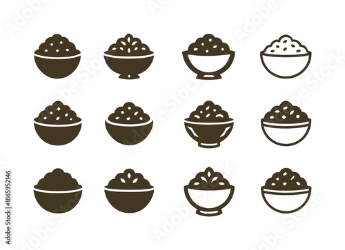 Charoset Logo Variations. Charoset Mixture. Icon set. Set Logo of Charoset Mixture: traditional Seder plate segment for charoset. harmonious logo variations of