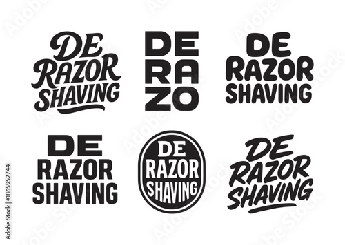Shaving Lettering Styles. DE razor shaving. Set lettering. harmonious lettering variations of the same emblematic concept, each with different artistic