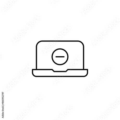 Minus on laptop. Remove user or profile picture. Restrict access. Pixel perfect, editable stroke vector icon