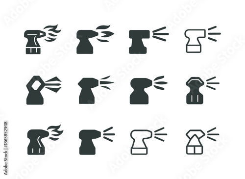 Diverse Gas Logos. Gases. Icon set. Set Logo of gases: compressed air nozzle. harmonious logo variations of the same emblematic concept, each with different