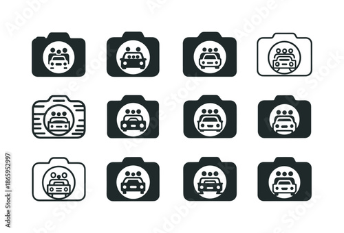Family Road Trip Icons. Family road trips. Icon set. Set Logo of Family road trips: camera for memories. harmonious logo variations of the same emblematic