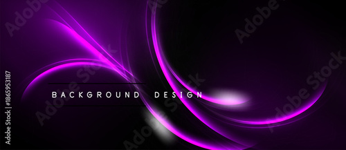 Abstract purple waves, dynamic curves, dark background. Modern design element, glowing lines create visual interest. Simple, elegant composition.