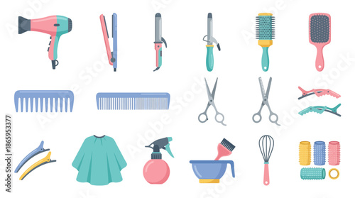Collection of Hairdressing Tools and Accessories for Salon Services.