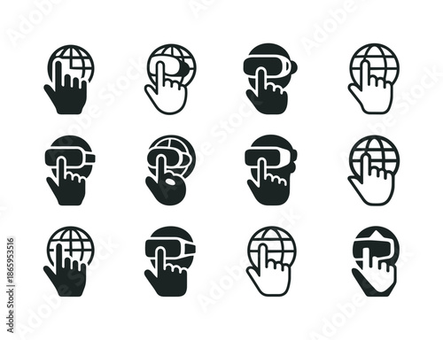 Virtual Reality Icons. Virtual reality and its impact on the internet experience. Icon set. Set Logo of Virtual reality and its impact on the