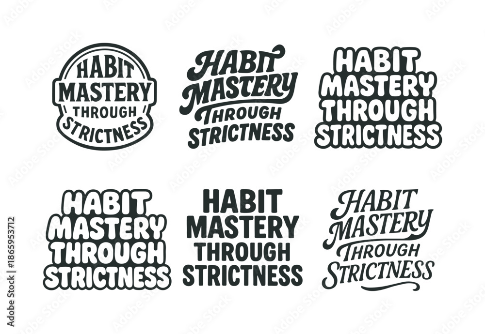 Fototapeta premium Lettering Styles Grid. Habit mastery through strictness. Set lettering. harmonious lettering variations of the same emblematic concept, each with different