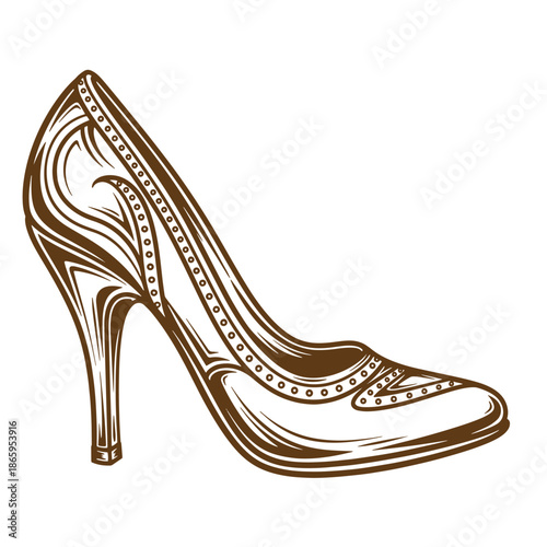 stiletto high heel shoe with intricate design and pattern isolated on transparent background