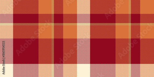 Picnic plaid texture background, curved check textile pattern. Identity tartan fabric seamless vector in red and orange colors.