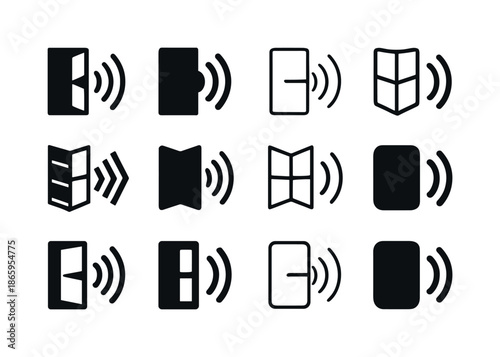 Noise Protection Icons Grid. Noise protection screen. Icon set. Set Logo of Noise protection screen: Noise Reduction Symbol. harmonious logo variations of the