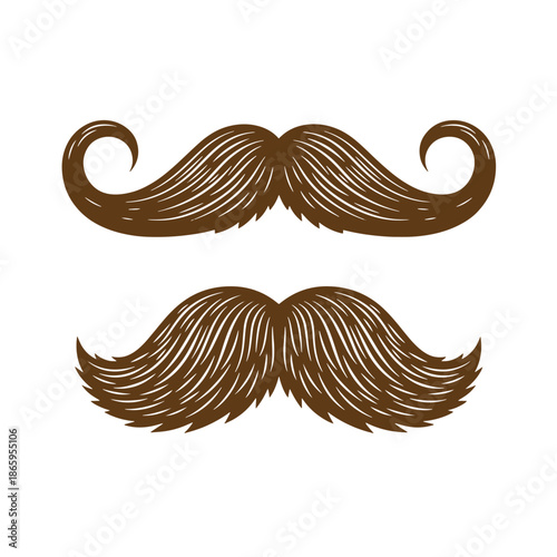 two brown mustache styles with white lines on white background